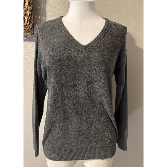 Barefoot Dreams XS Petite CozyChic Lite V Neck Dark Gray Sweater Top NEW $118 - Picture 4 of 13
